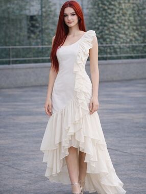 Cinq à Sept Size 0 Ivory One-Shoulder Ruffle Dress | Romantic Luxe Bridal Chic